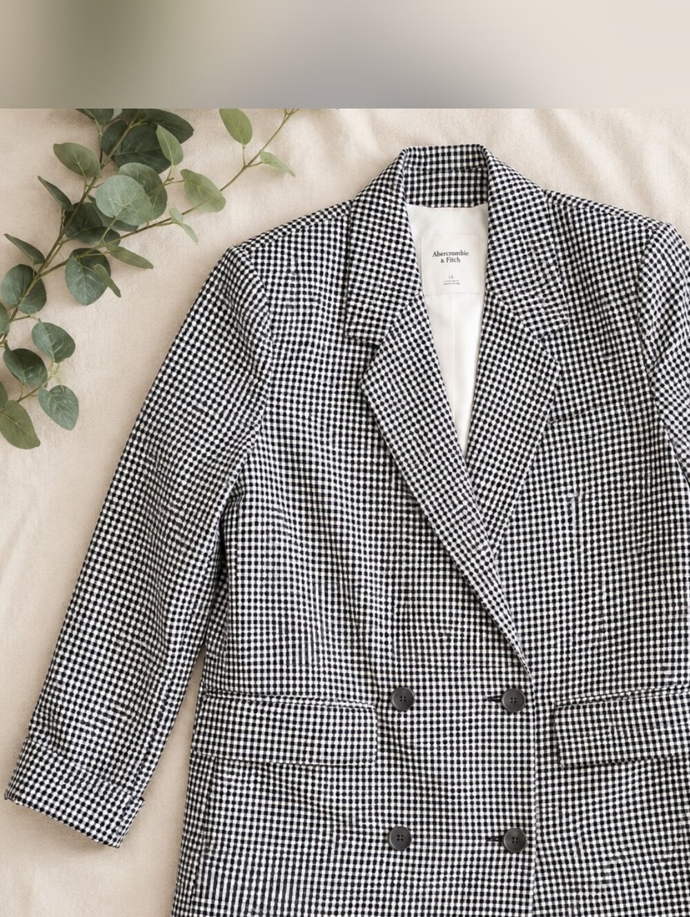 Abercrombie & Fitch Black and White Gingham Double-Breasted Blazer